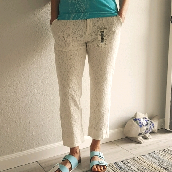 NWT Boho Monoreno Cream Lace 7/8 Ankle Pants Sz L - Picture 2 of 16